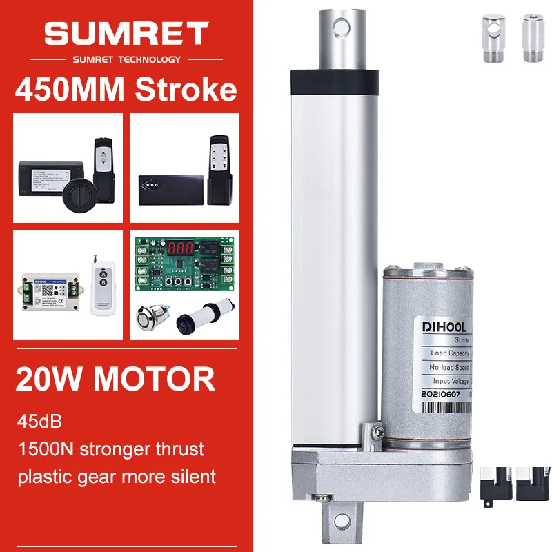 

450mm Stroke Linear Actuator Electric Lift Motor DC 12V 24V Reciprocating 1500N RF Controller Kit WIFI eWelink APP Control 2PCS