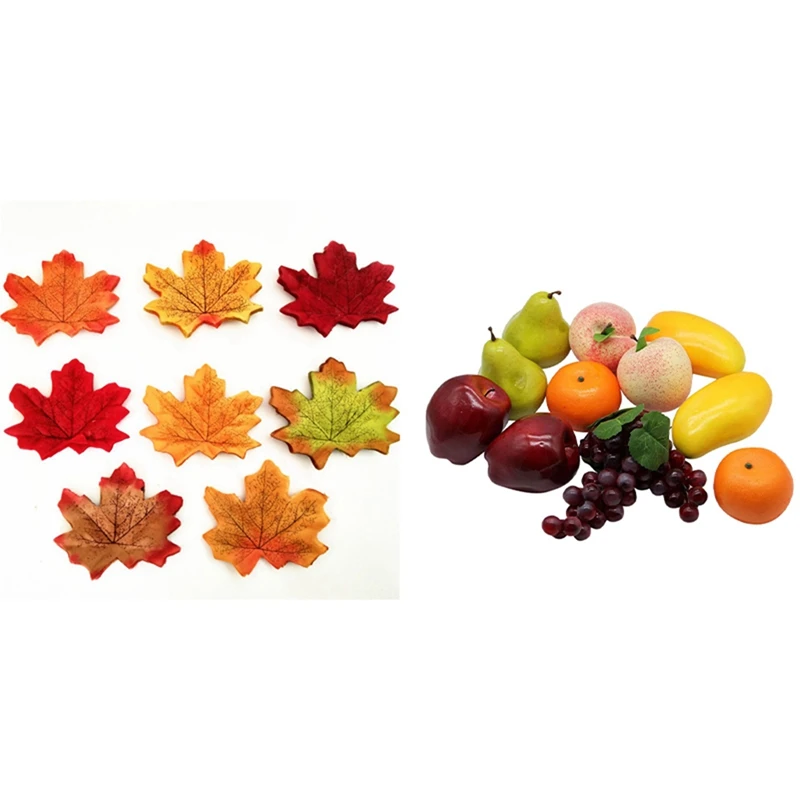 

100 шт. осенние/кленовые шелковые листья/Свадьба/украшение и 12 шт. декоративных реалистичных искусственных фруктов