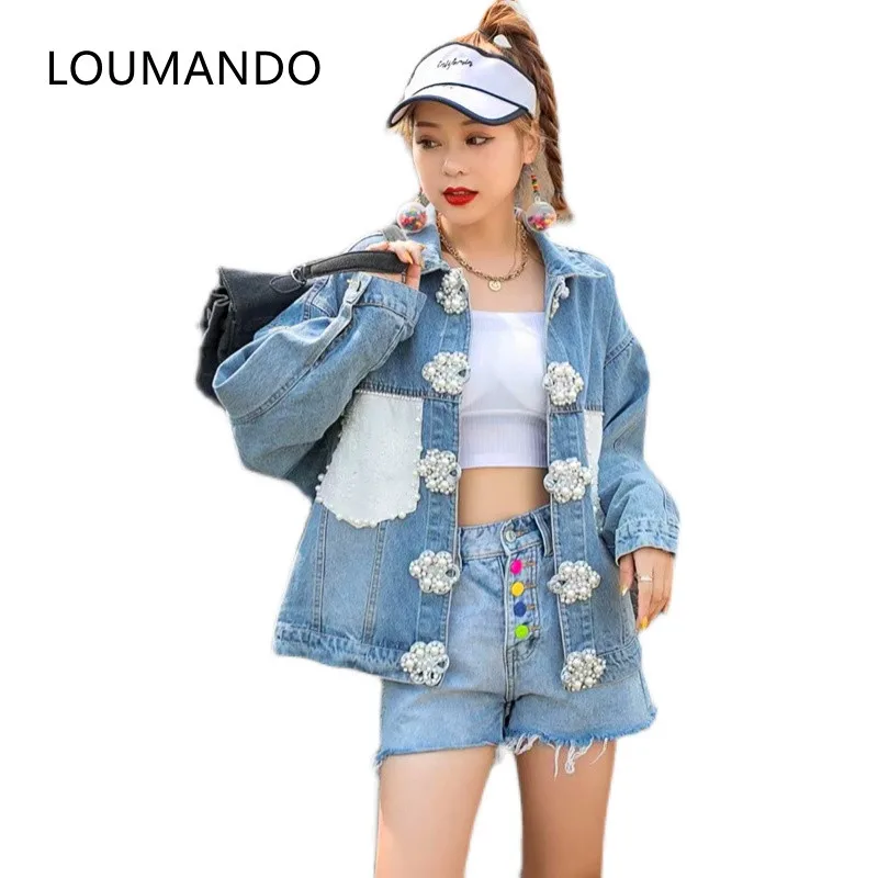 

Европейская станция 2021 весенние европейские товары новые изысканные стразы расшитая бисером Пряжка свободная стройнящая джинсовая куртка...