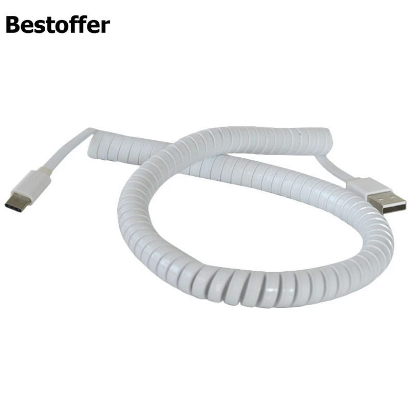10 футов Белый USB-C к USB2.0 A штекер адаптера синхронизации данных спиральный плоский