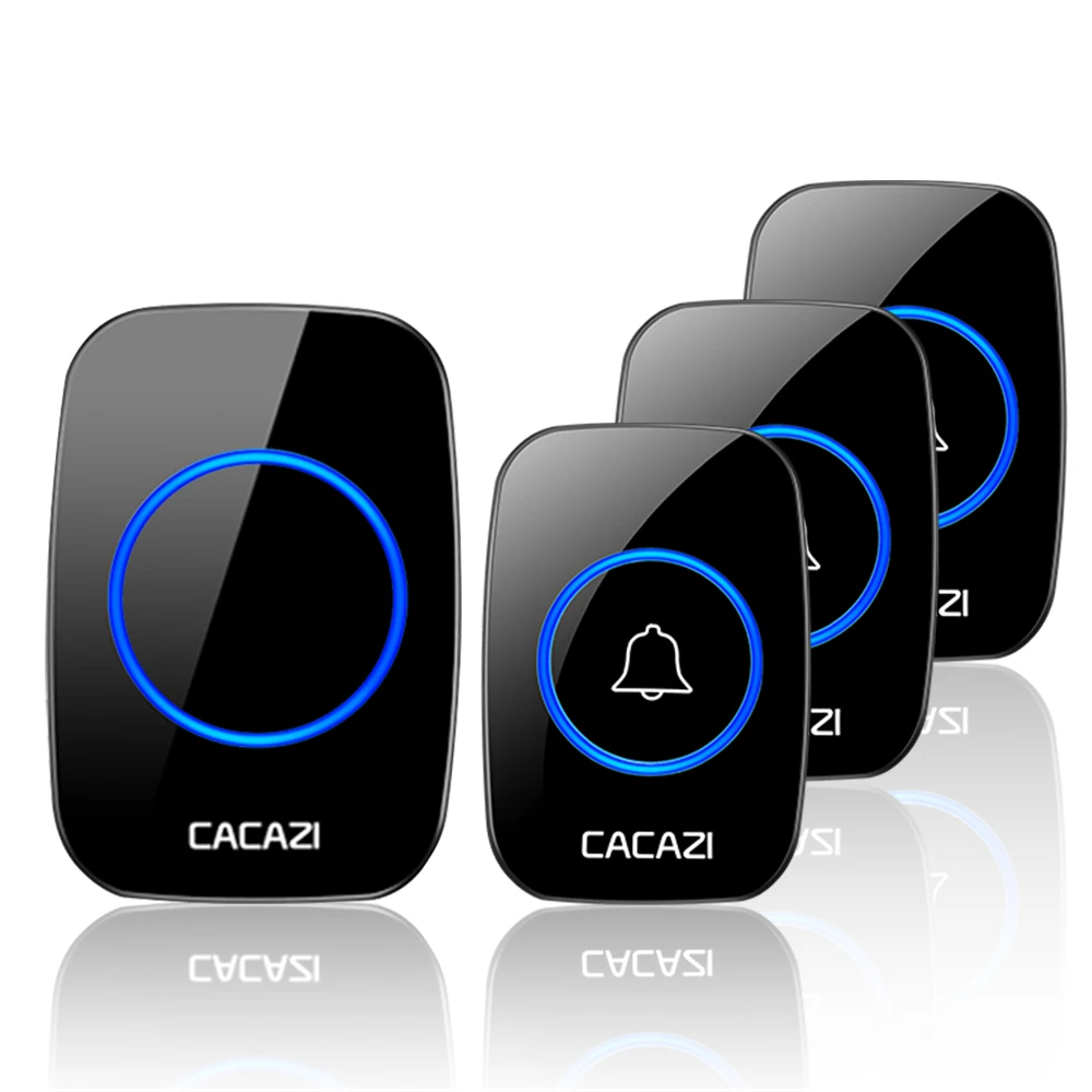 3 button 1 receiver Беспроводной дверной звонок CACAZI, водонепроницаемый, 3 батареи, передатчик, 1 приемник, США, ЕС, Великобритания, разъем AU, домашний беспроводной дверной звонок, 60 колокольчиков - Цвет: 3 button 1 receiver
