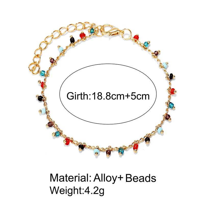 

2021 Anklets for Women Boho Retro Simple Rainbow Glass Bead Foot Chain Anklet Jewelry Tobilleras Pulsera Para Tobillo