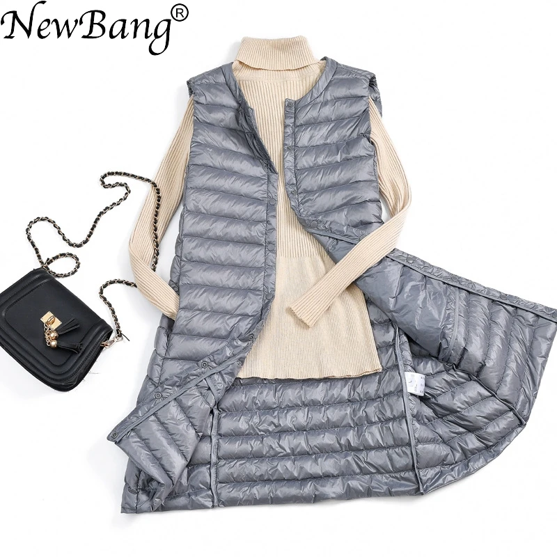 

NewBang Casual Ultra Light Down Vest Women Long Vest Windproof Lightweight Warm Waistcoat Female Down Coat Long Slim Sleeveless