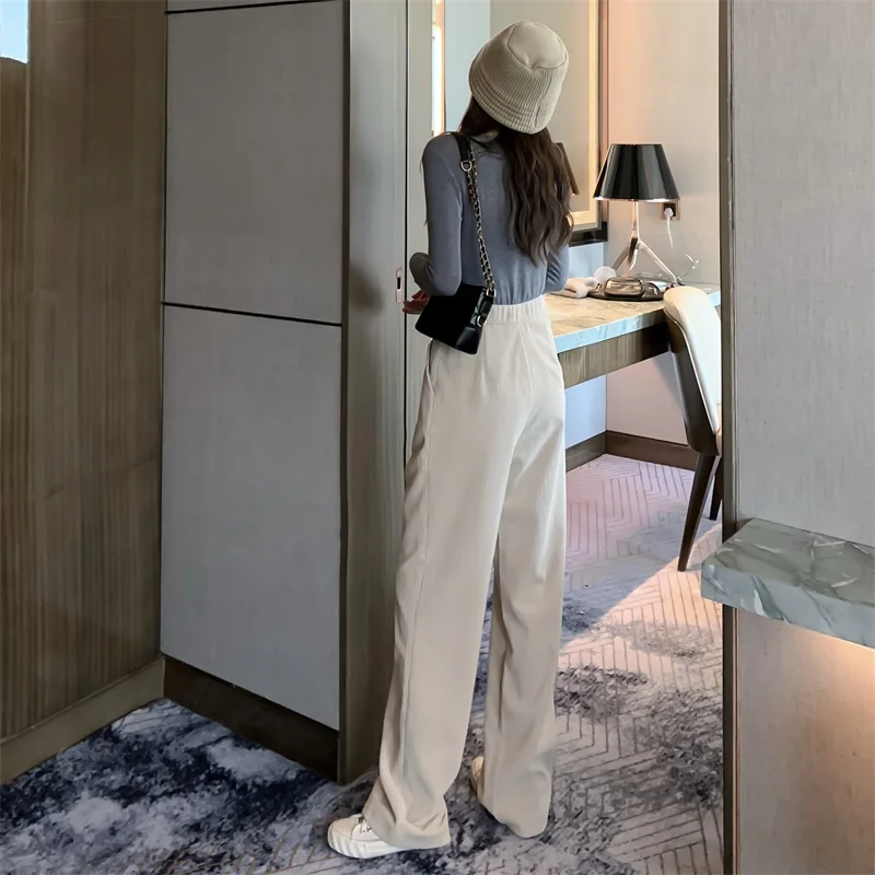 Женские винтажные широкие брюки шаровары вельветовые однотонные весенние