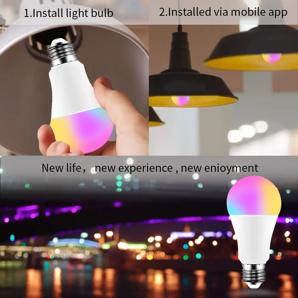 

2021 New WiFi Smart Light Bulb E27 LED RGB Lamp Work with Alexa/Google Home AC 220V RGB+White Dimmable Timer Function Magic Bulb