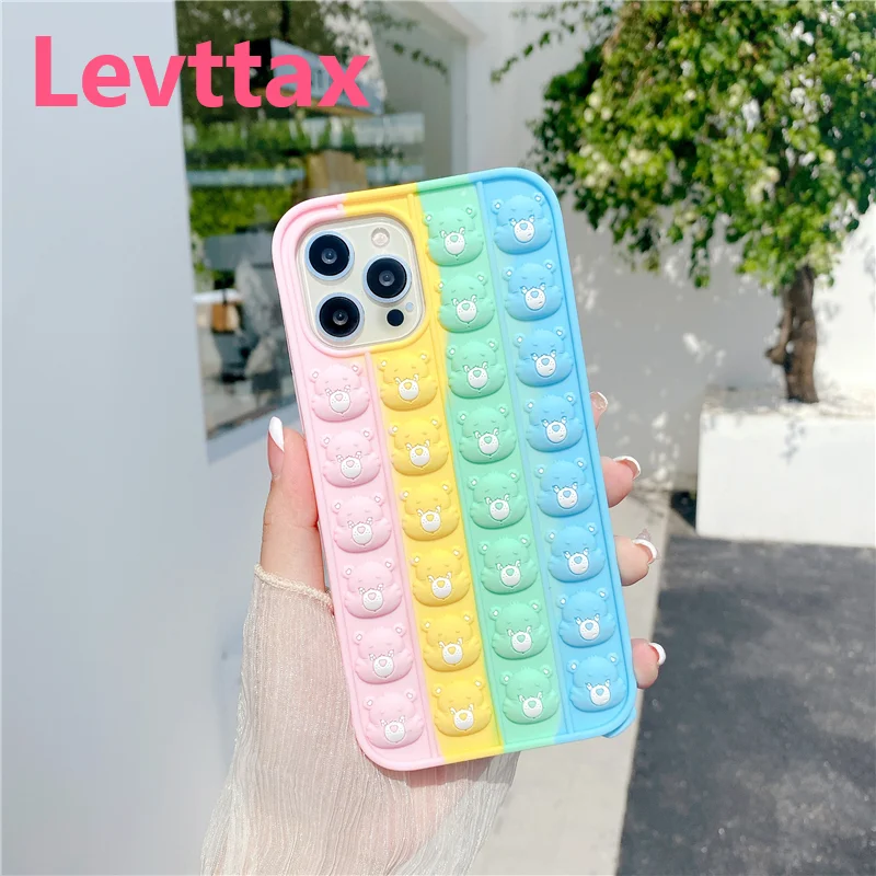 

3D Push Bubble Reliver Stress Bear Soft Silicone Back Case For iPhone 11 12 Pro Mini Cover for iphone 6 7 8 Plus XS X XR SE2020