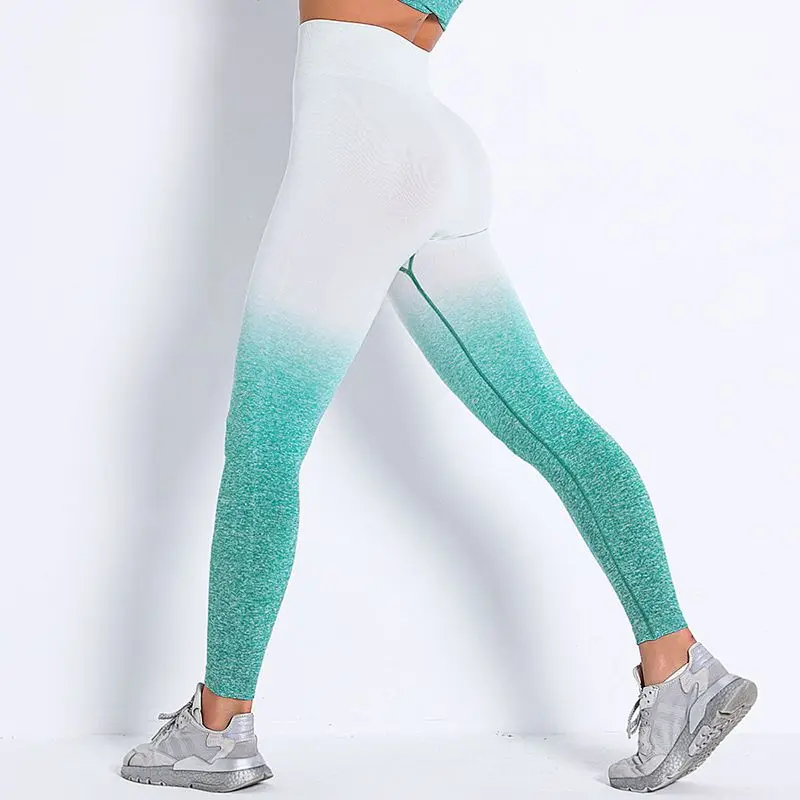Women Sport Seamless Leggings High Elastic Gradient Slim Yoga Pants Gym Training Running Cycling Fintess Sport Leggings Femme