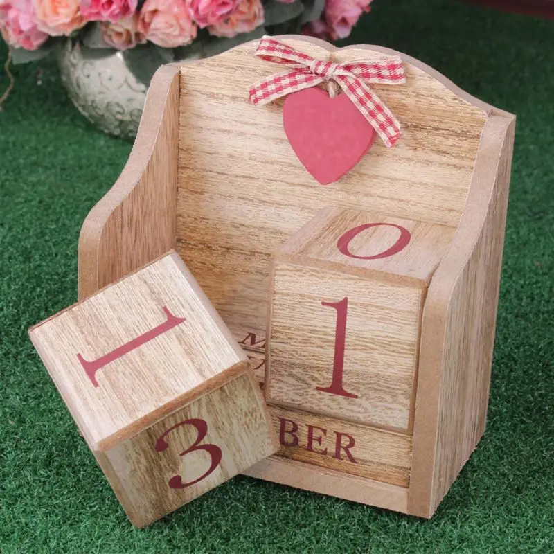 Vintage Wooden Perpetual Calendar Month Date Display Eternal Blocks Photography Props Desktop Accessories Home Office Decoration |