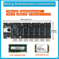 btc s37 mining motherboard 8 gpu bitcoin crypto etherum mining set combo with 4gb ddr3 1600mhz ram 64gb msata ssd 65mm spacing