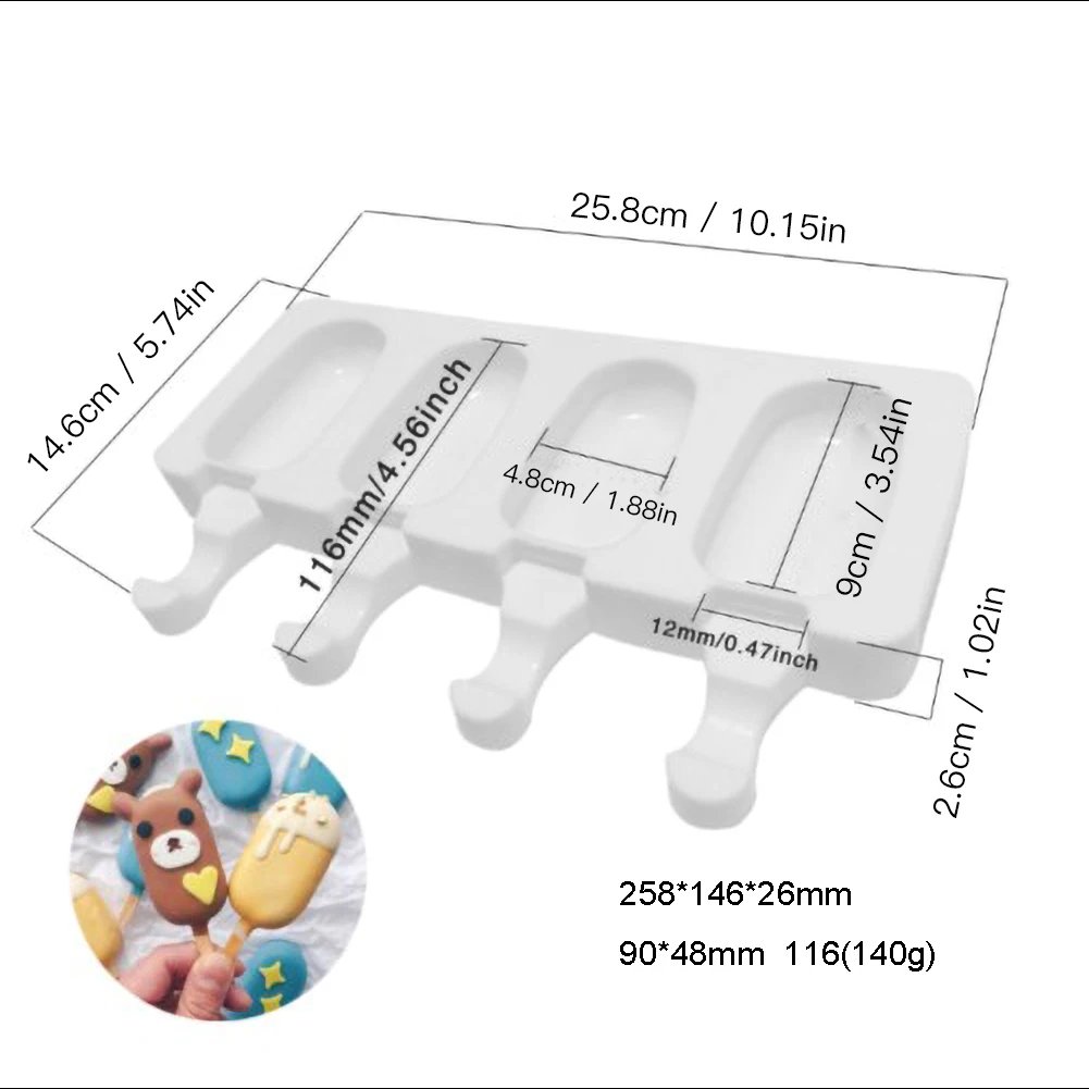 

Food Safe Silicone Ice Cream Molds 4 Cell Frozen Ice Cube Molds Popsicle Maker DIY Homemade Freezer Lolly Mould With Free Sticks