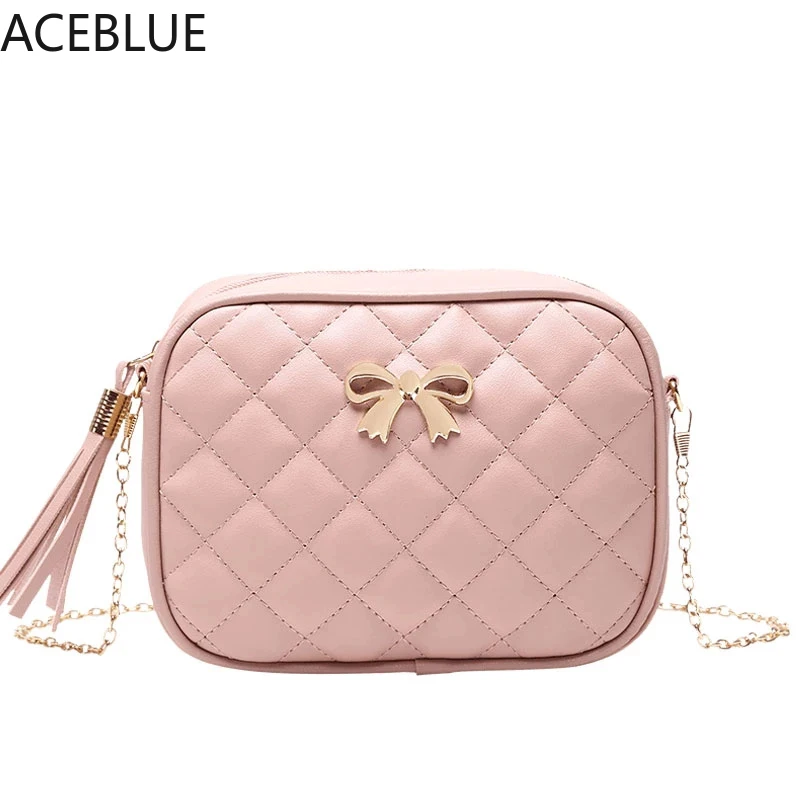 

ACEBLUE Female Crossbody Bag 2021 New Fashion Small Tassel Flap Shoulder Bag Women Messenger Purse Cross Body Plaid Chain Tote