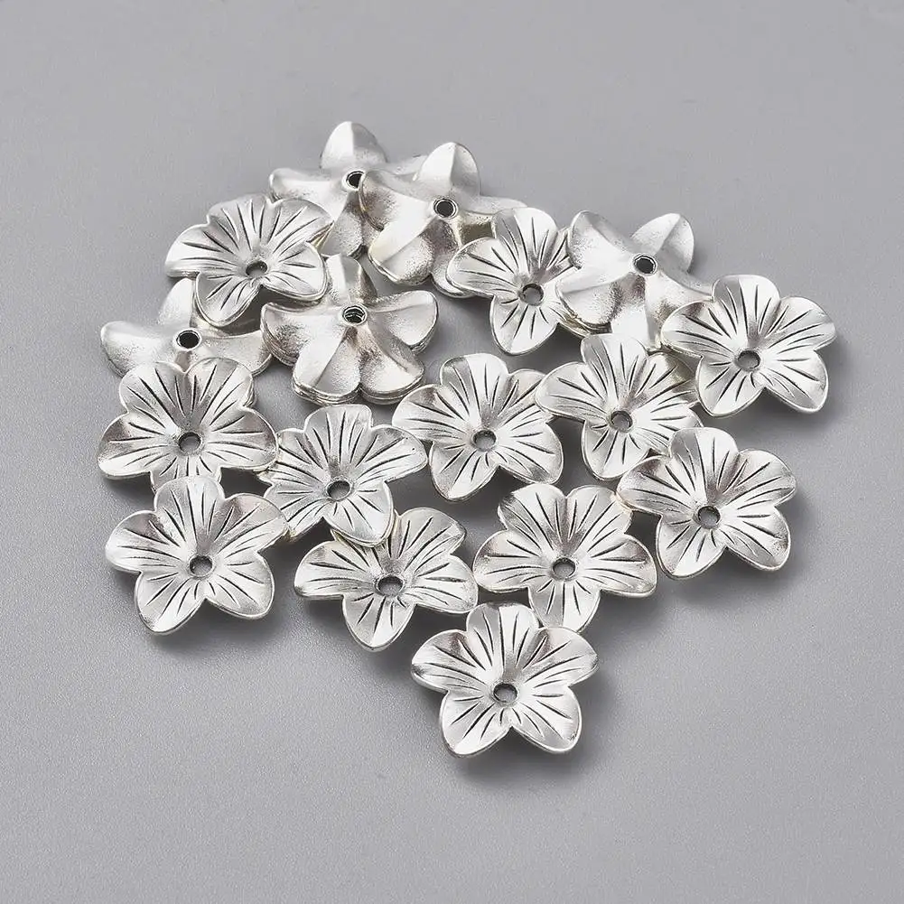 

20Pcs Antique Silver Tibetan Style Flower Bead Caps Gold and Silver for Jewelry Making 18*5mm hole: 1.5mm
