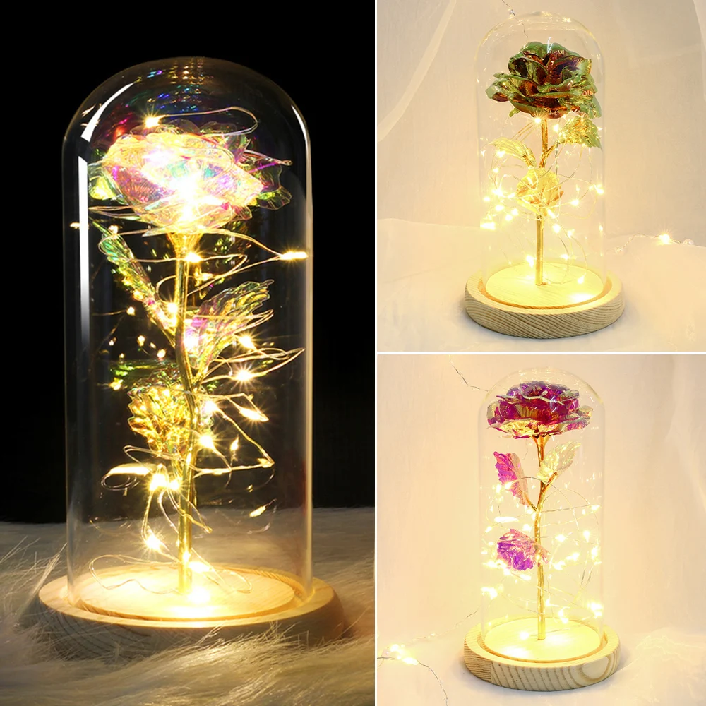 Роза Красавица и Чудовище в колбе светодиодный светильник подарок на день