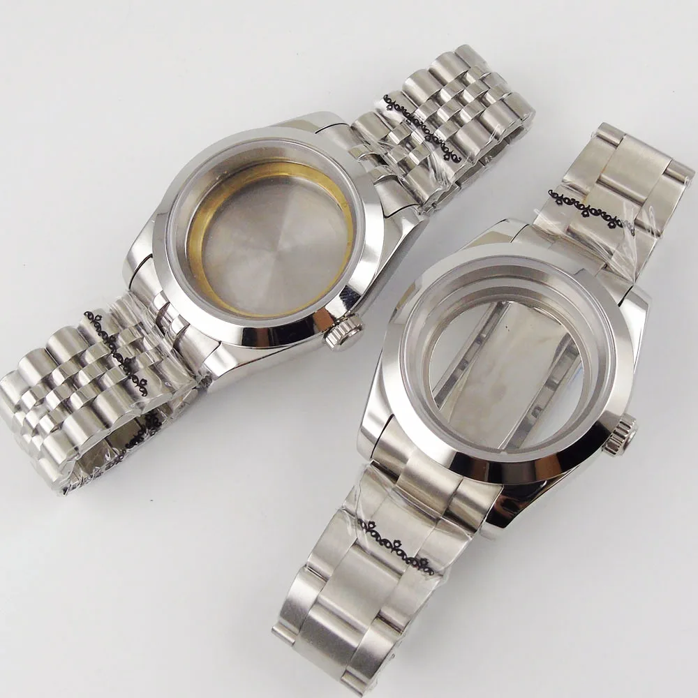 316L Stainless Steel jubilee/oyster Watch Case Sapphire Glass for NH35 NH36 Miyota 82 Polished Bezel Screw Down Crown