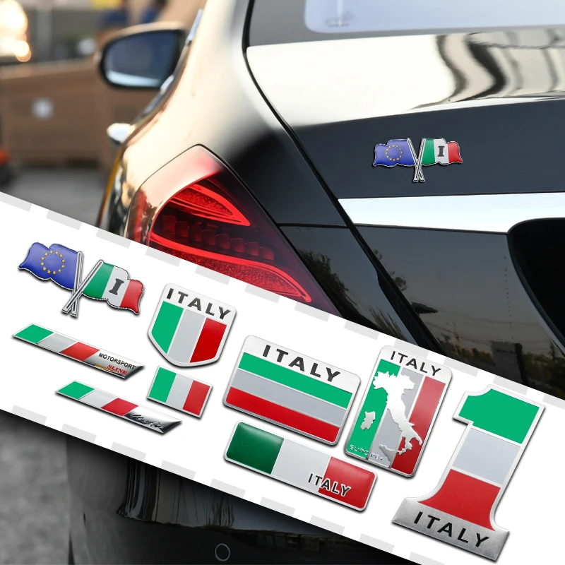 

1/2PCS 3D Aluminum Italian Italy Map National Flag Emblem Badge Car Sticker Decals For Ferrari Fiat Body Decoration Accessories