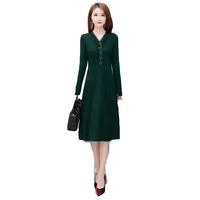 knitted sweater dress women autumn and winter 2021 new style pure color elegant temperament mid length waist outer skirt m24