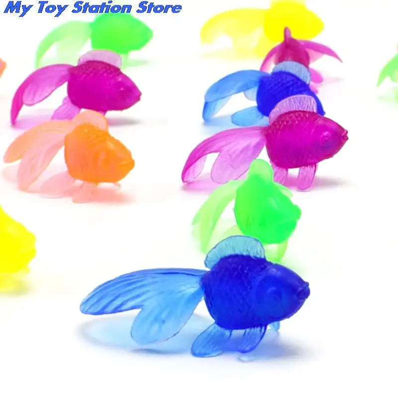 New 10 Pcs/Lot Small Plastic Simulation Goldfish Water Toy Soft Rubber Gold Fish Baby Bath Toys Fun Kids Swimming Beach - купить по