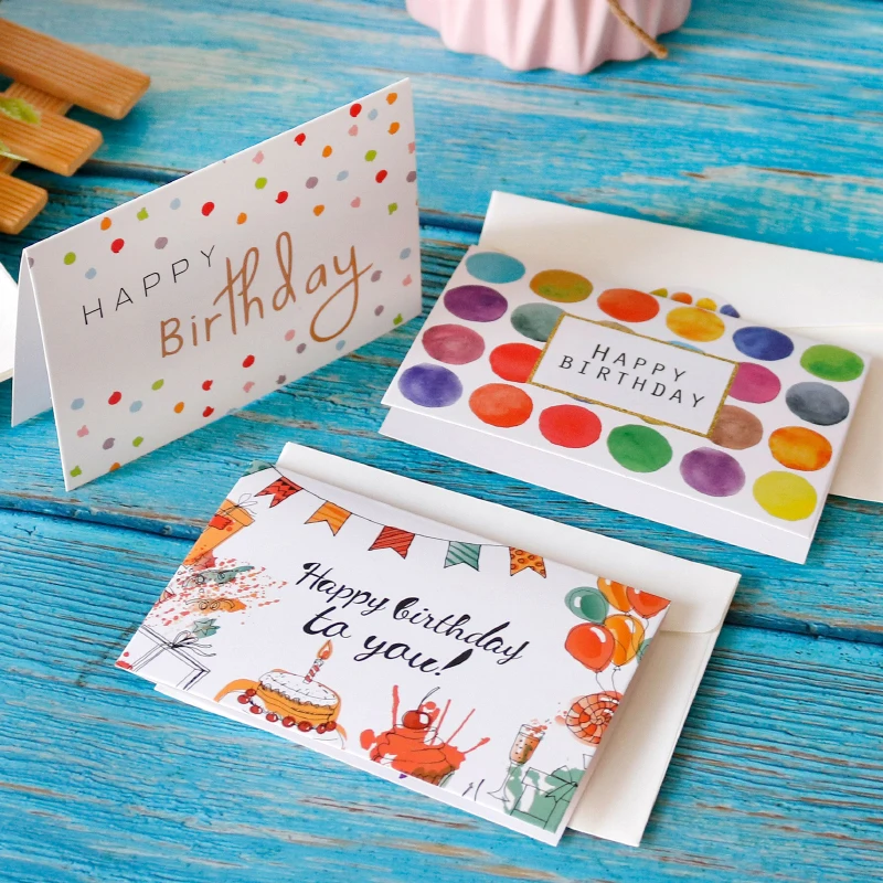 6sets Happy Birthday Cards Cute Balloon Assorted Greeting Card with Envelopes and Stickers Party Folded Gift | Дом и сад