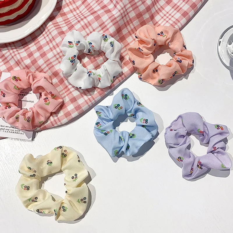 

Sweet Girls Cherry Scrunchies chifffon Hair Ties Girls Ponytail Holders Rubber Band Elastic Hairband Hair Accessories