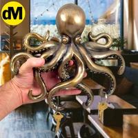 dm 1pcs octopus shape hook figurines iron pendants vintage iron key chain decorations vintage brass sea animal heavy chain ring