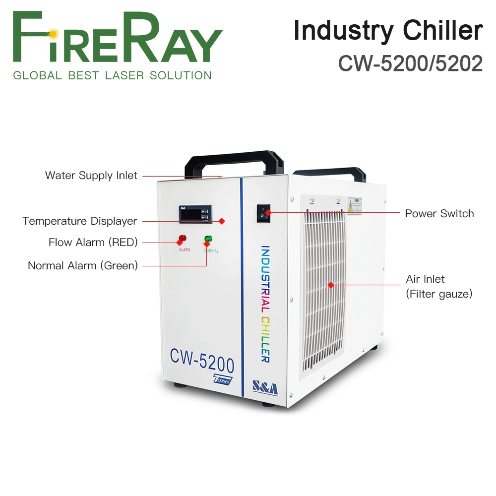 Промышленный водяной охладитель FireRay S &amp A CW5200 CW5202 для CO2 лазерной гравировальной