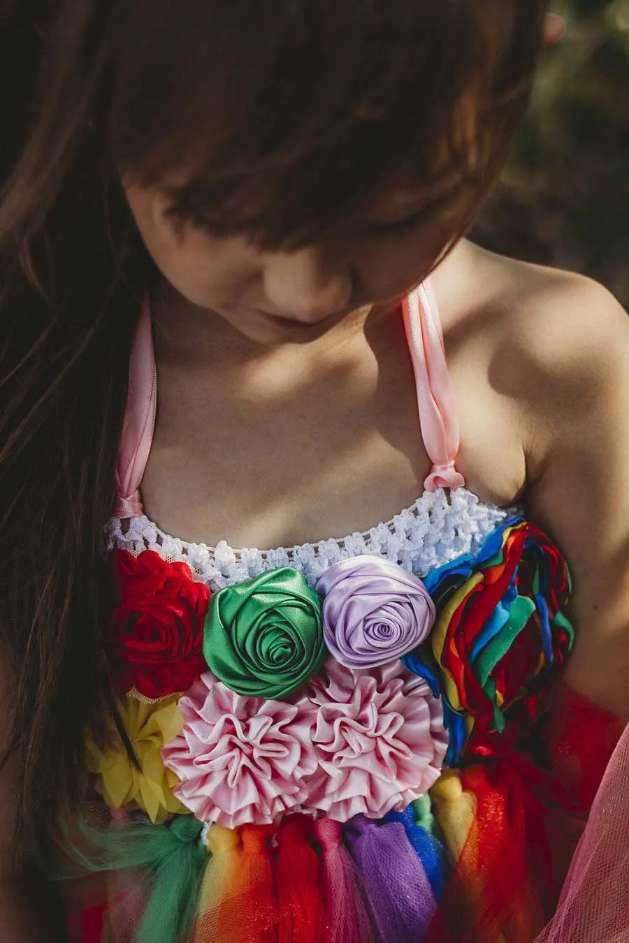 Детское Радужное платье-пачка с цветочным рисунком на бретельках | Детская