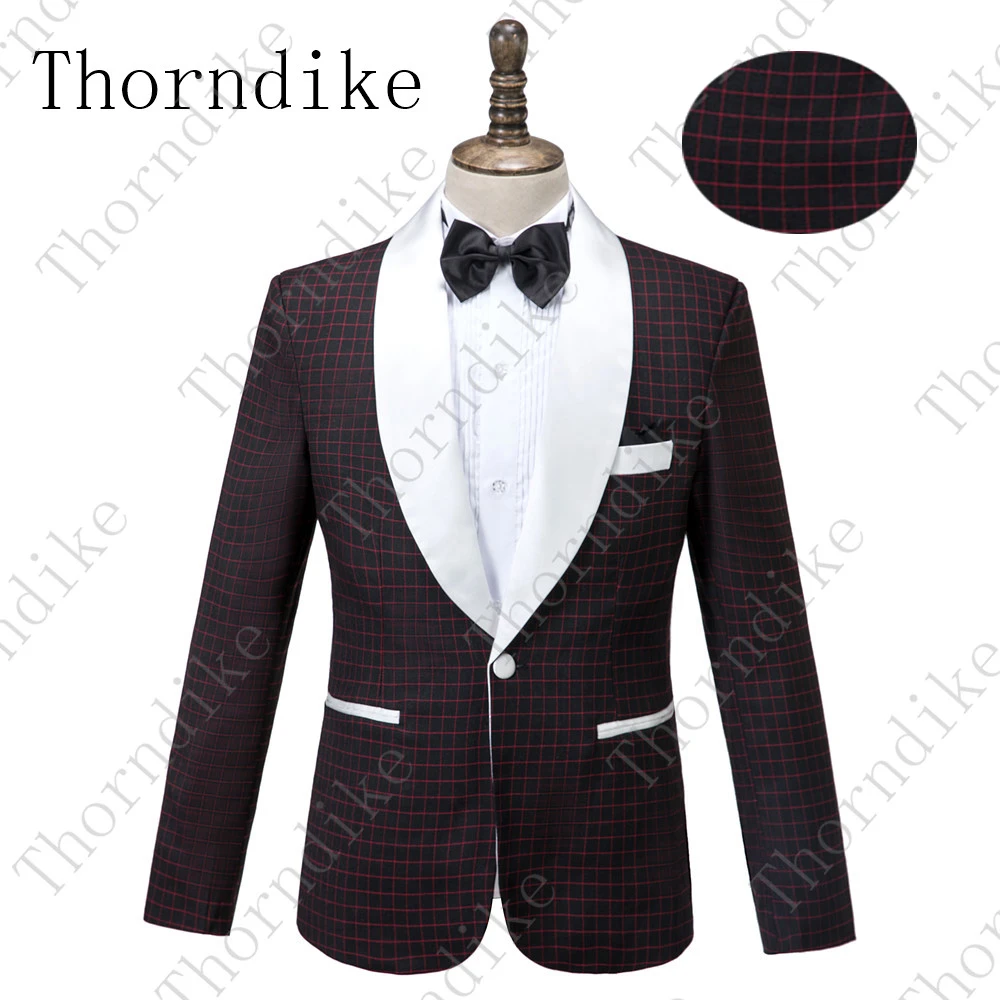 Thorndike Новый мужской пиджак на одной пуговице красный в клетку черный дизайн DJ Singer