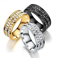 hip hop iced out mens womens wedding band finger ring goldsilver color stainless steel engagement rings for women men jewelry