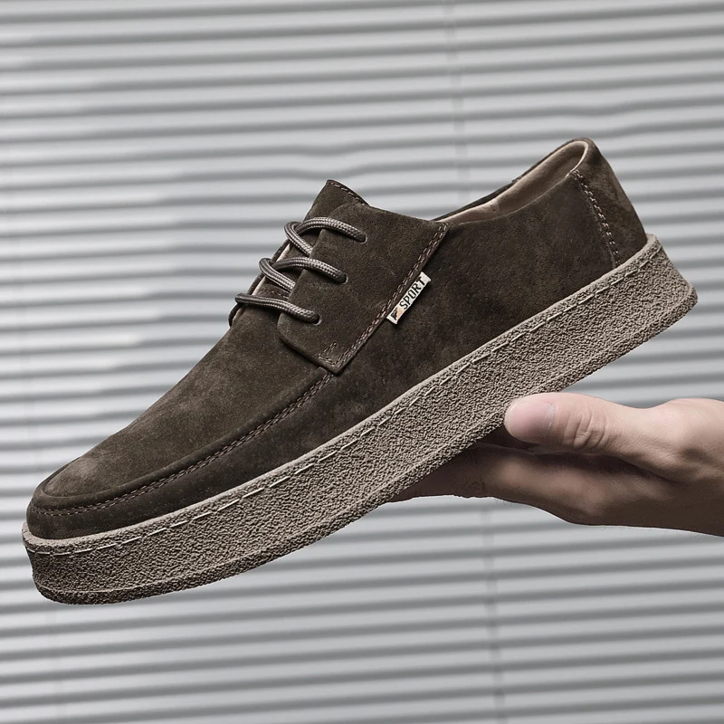 

New Suede Leather Lace-Up Shoes Men High Quality Casual Shoes Fashion Men's Shoes Comfortable Thick Bottom Walking Mens Sneakers