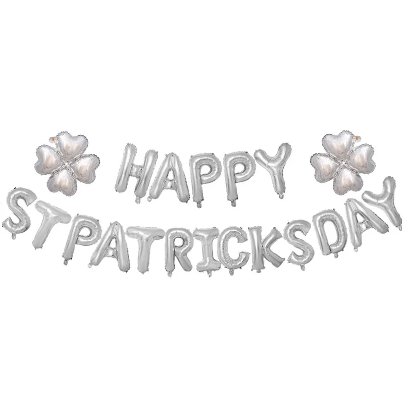 

16 inch Happy ST. Patrick's Day Balloons Decoration Four Leaves Clover Aluminium Foil Rose Gold Silver Irish Holiday Decor
