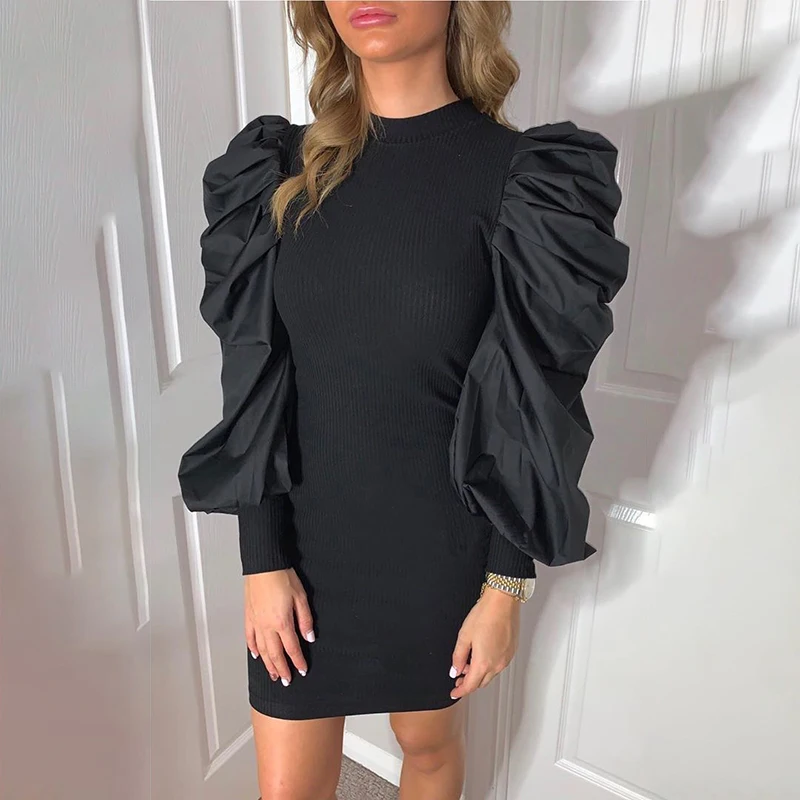 NORMOV однотонное сексуальное платье с пышными рукавами женские вечерние платья в