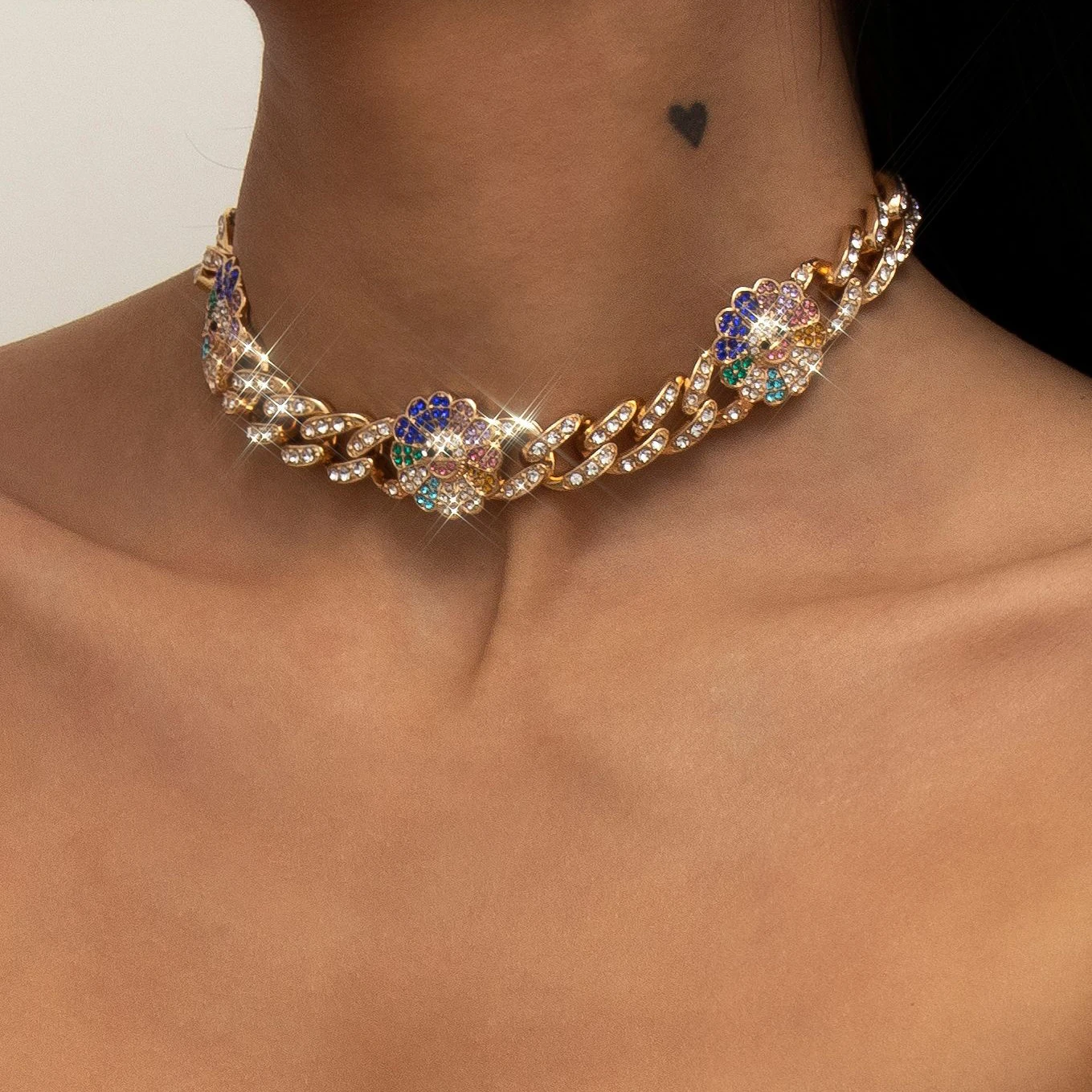 

Miami Curb Cuban Chain Necklace Gold color Iced Out Paved Rhinestones CZ Bling Rapper Necklaces Men Hip Hop Jewelry