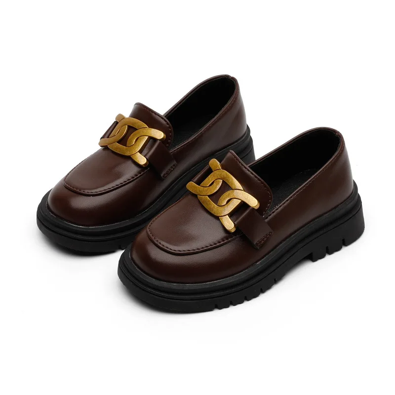 

2021 Spring Kids Boy Girl Shoes Casuals Slip-On Solid Shallow Metal Decoration Round Toe Fashion Concise Flats