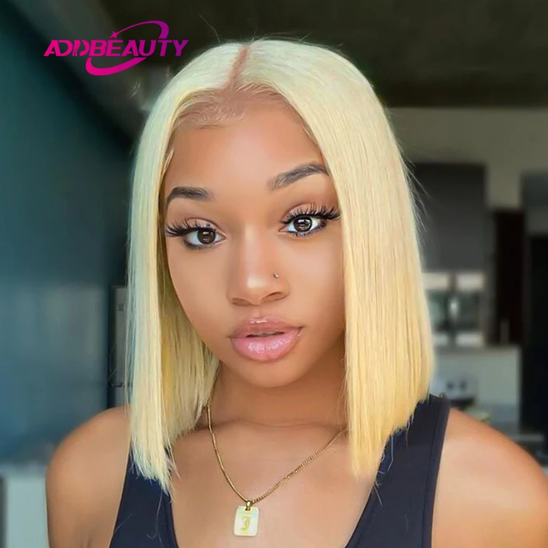 

613 Straight Human Hair Wigs 4x4 Short Bob Wig 13x4 Lace Front Wigs Brazilian Blonde Hair Lace Part Wig Pre-Plucked Hairline