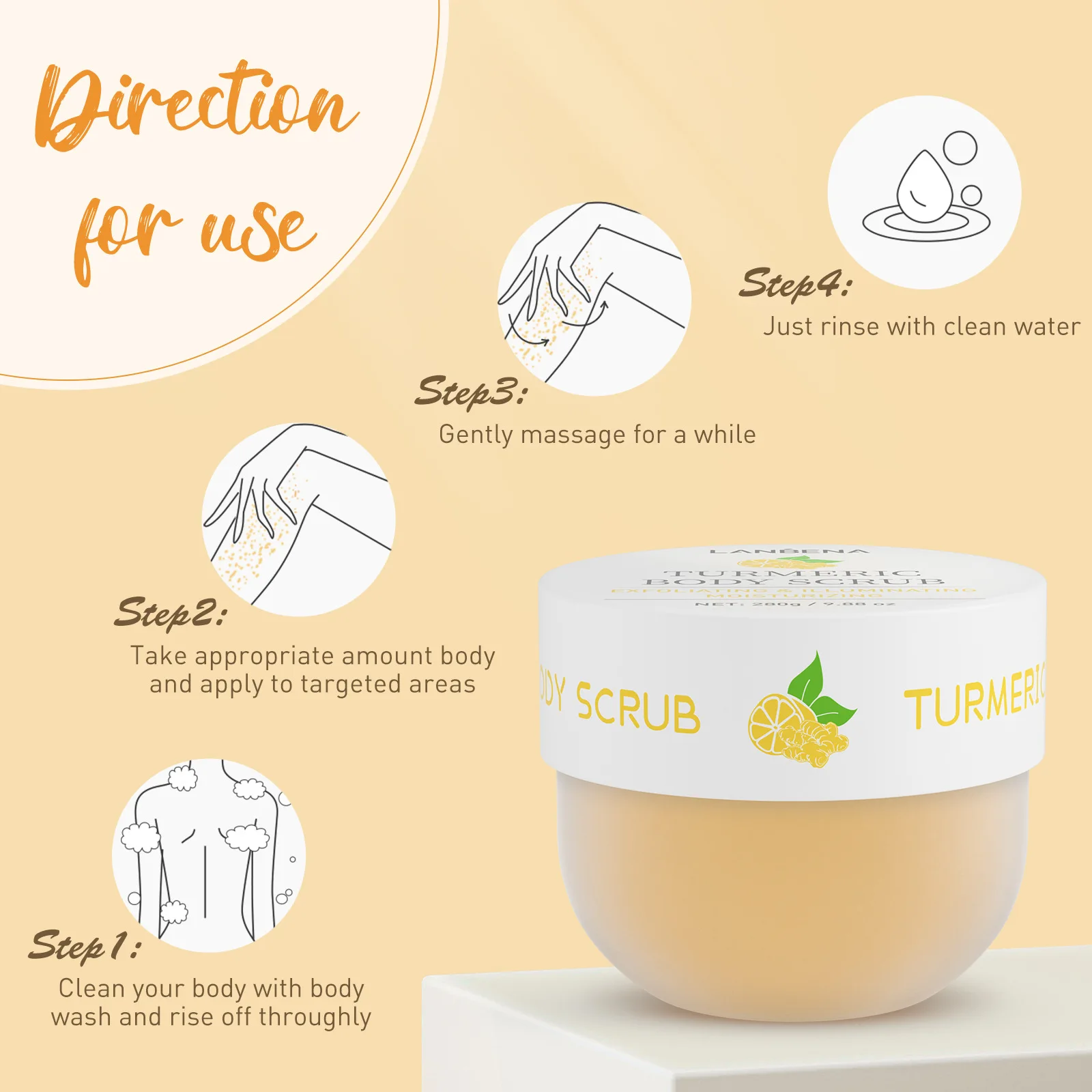 Куркума скраб для тела удаляет омертвевшую кожу питательный и увлажняющий с