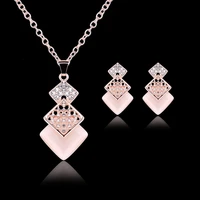 fashion inlaid rhinestone pendant necklace earring set female wedding jewelry party birthday accessories gift