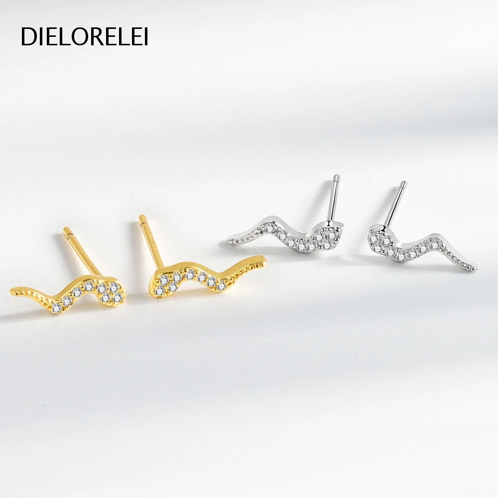 

DIELORELEI 925 пробы серебряные серьги-гвоздики ювелирные изделия легкие Роскошные избавляют от металлической аллергии маленькая змея Циркон Ми...