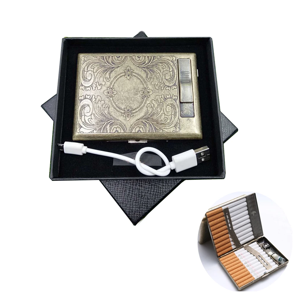 2packs-B Ретро старомодный чехол для сигарет портативный мужской ультра-тонкий многофункциональный чехол для сигарет с usb-зарядкой Зажигалка 20 cigett - Color: 2packs-B