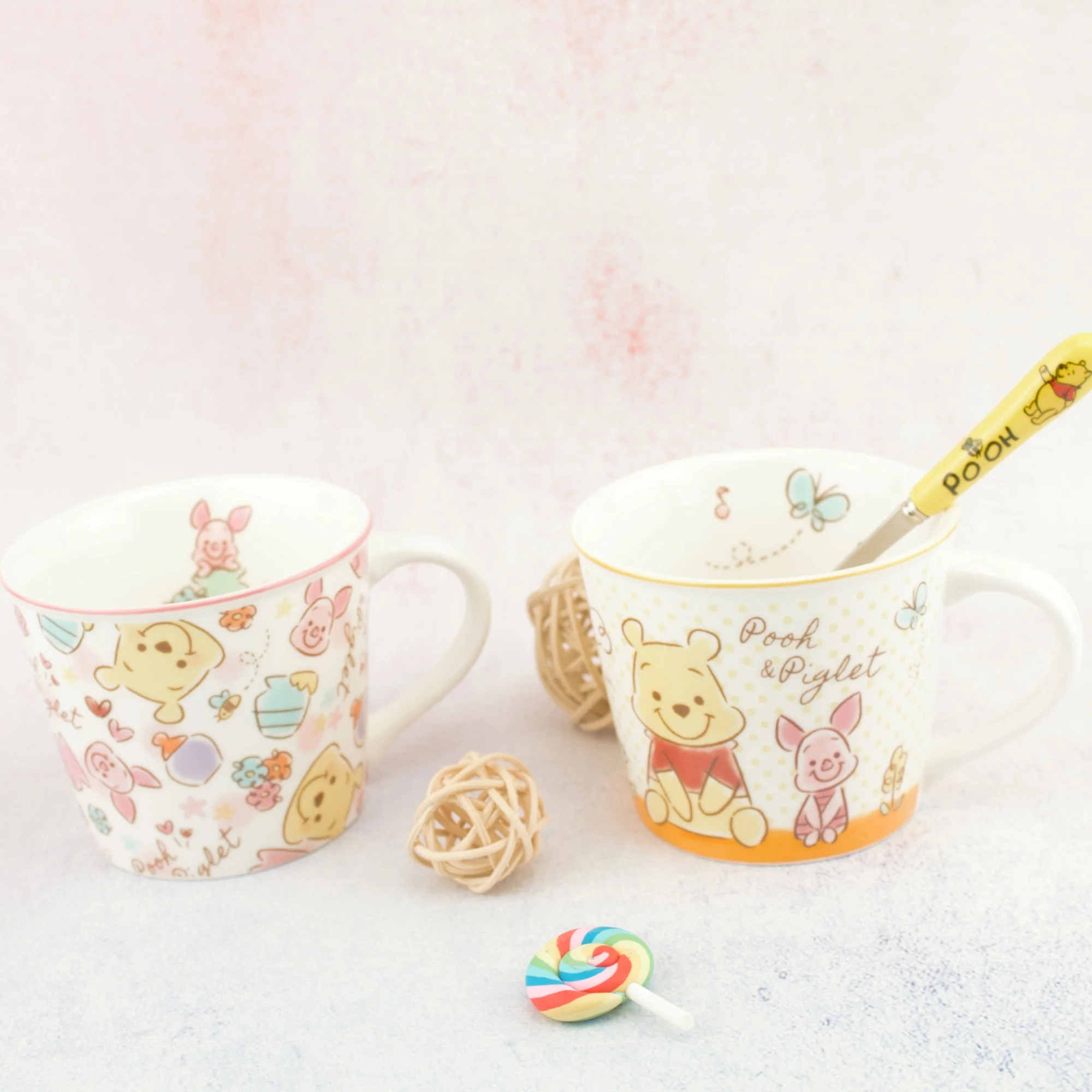 Taza de cer&aacute;mica de personajes de dibujos animados de Disney, Winnie the Pooh, Taza de cer&aacute;mica creativa, taza de agua de boca grande para pareja-2
