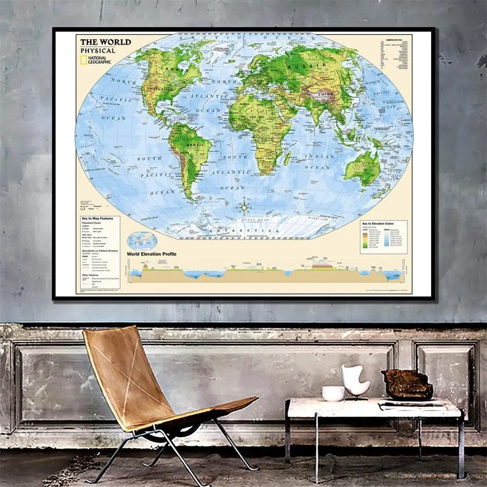 Профиль физической карты мира с ключом к карте 150x225 см для начинающих