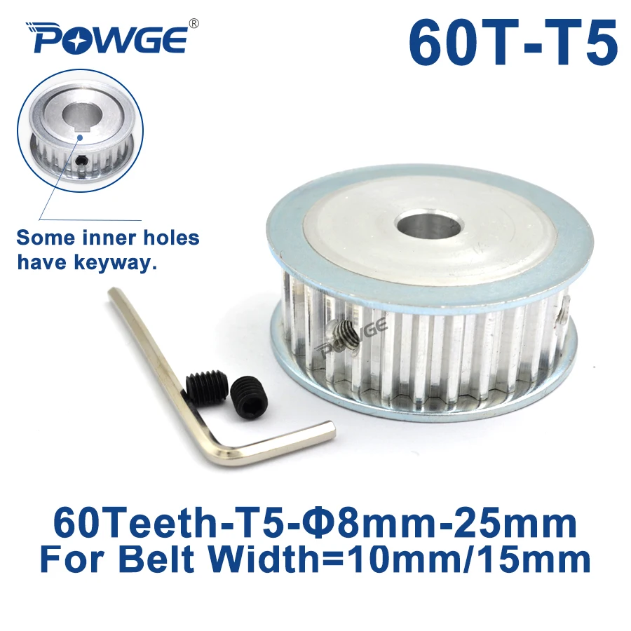 POWGE 60 Зубы T5 синхронизации синхронный шкив Диаметр 8/10/12/14/15/19/20/22/25 мм Ширина ремня