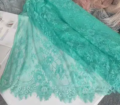 Mint green 3 м/лот классический дизайн нейлоновое платье ресницы кружевной отделкой мягкий черный белый красный розовый темно-синий французский двусторонний Шантильи кружевная ткань 70 см - Цвет: Mint green