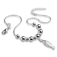 new arrival womens silver jewelry cute fish bone anklet silver bracelet bead chain summer beach foot jewelry