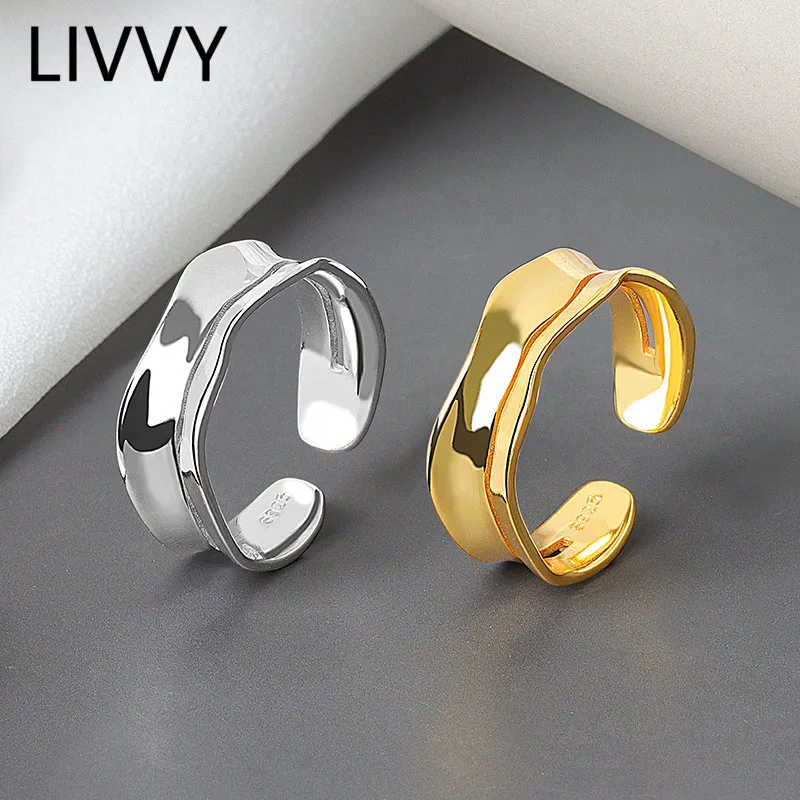 

LIVVY Silver Color Fashion Simple Irregular Twisted Smooth Opening Ring Geometric Wave Finger Ring For Women
