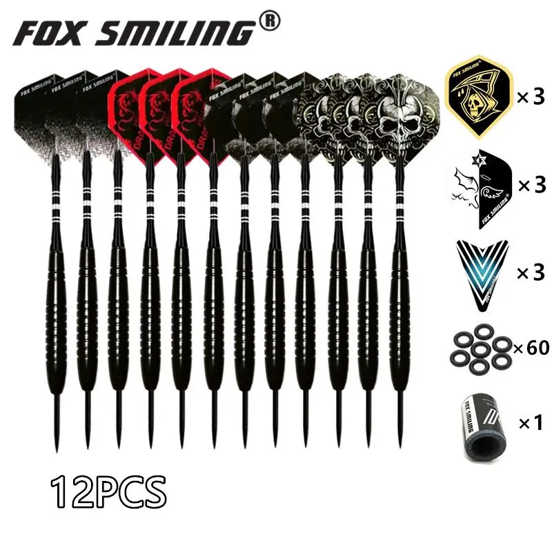 aliexpress.com - Fox Smiling 12PCS 18/22/23g Steel Tip Darts With Aluminum Nylon Shaft With 9PCS Flights，60PCS Rubber O Ring, 1PCS sharpener