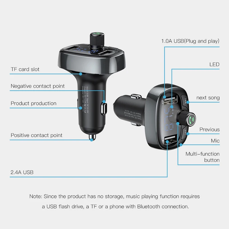 Baseus Car FM Transmitter Bluetooth 3.0 MP3 Audio Player 3.4A Dual USB Charger Handsfree Phone Modulator | Автомобили и мотоциклы