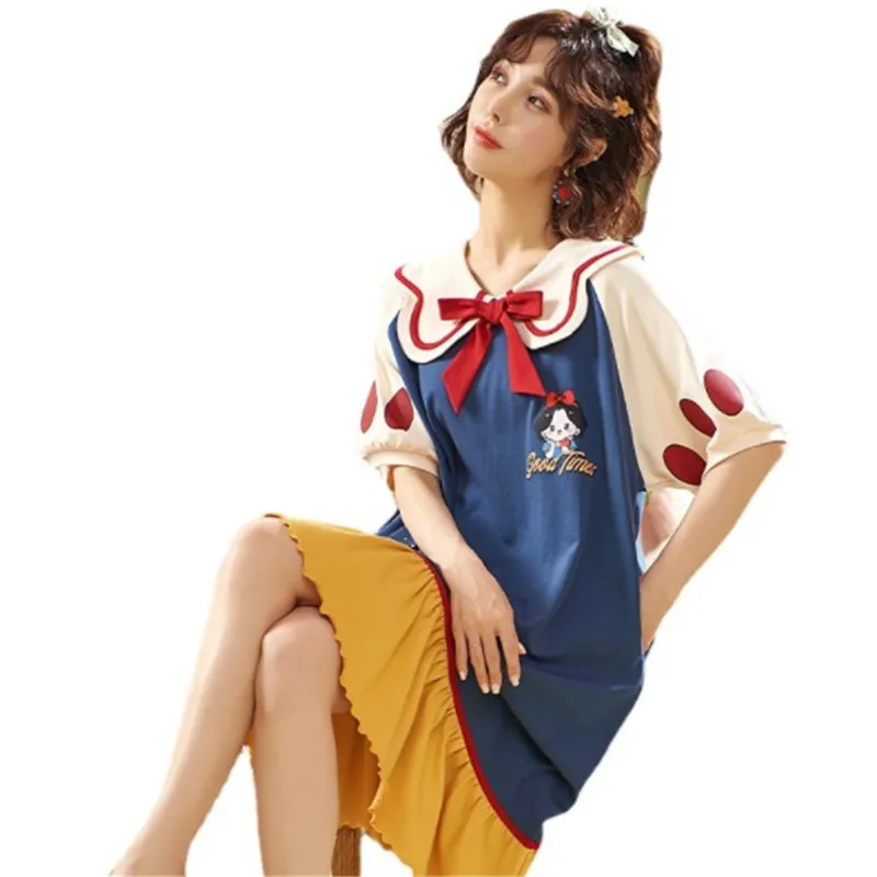 

new Women pattern Short sleeve pure cotton spring and autumn summer pajamas Big Thin Fairy wind leisure wear summer Nightdress
