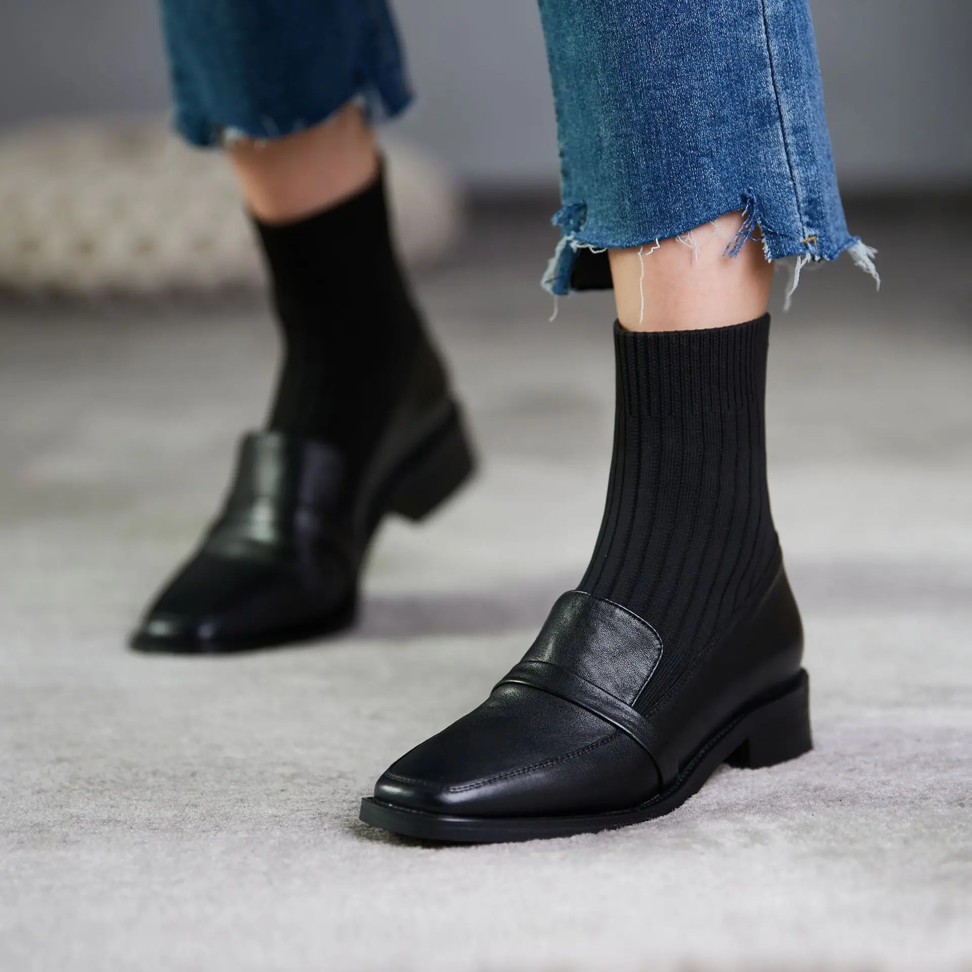 Fujin/лидер продаж 2021 года Женские носки Модные ботинки из эластичной шерсти