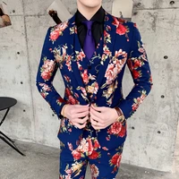 slim fit floral suits for men elegant blue mens wedding suit 2020 high quality prom dress mens suits with flower designs