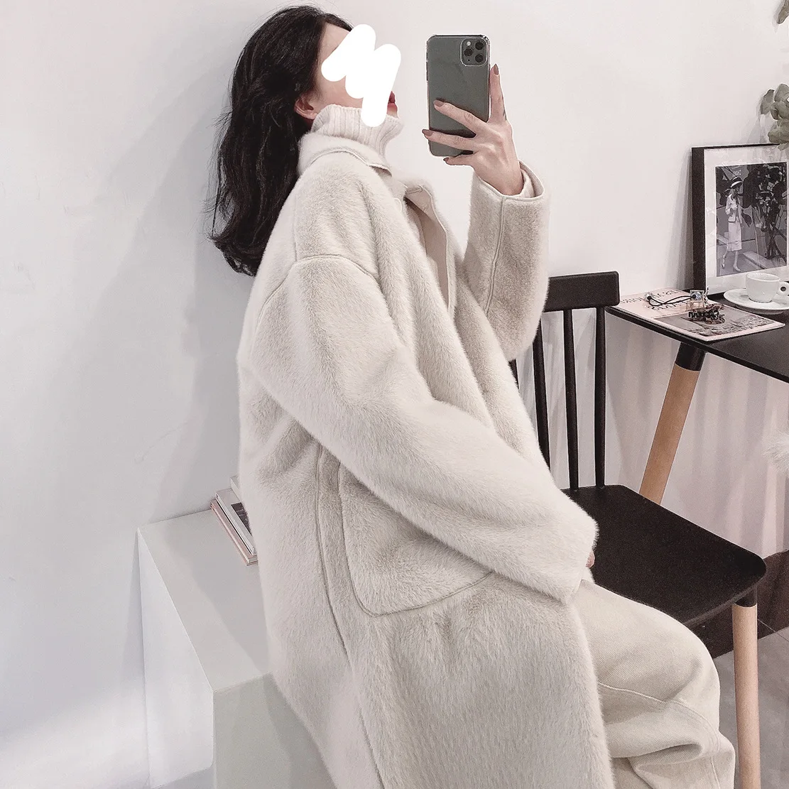 Осеннее зимнее длинное пальто Женская пушистая куртка осеннее плюшевое толстое